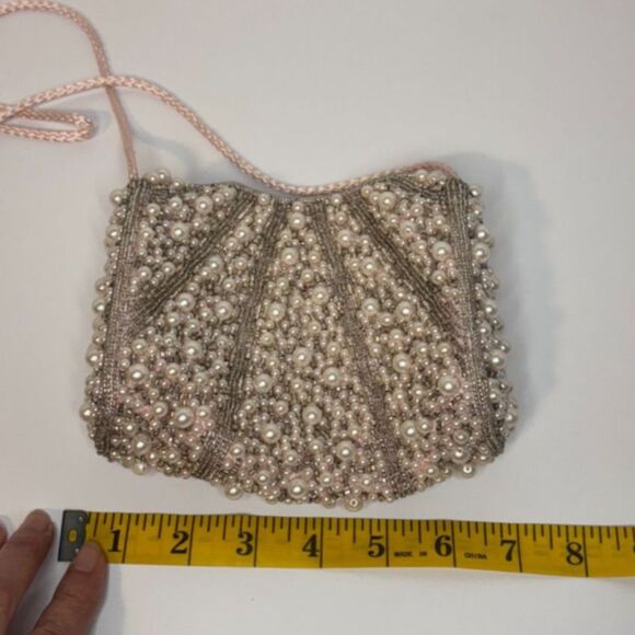 Carla Marchi Vintage Light Pink Pearl Beaded Sequin Evening Bag Purse Strap - Picture 7 of 7